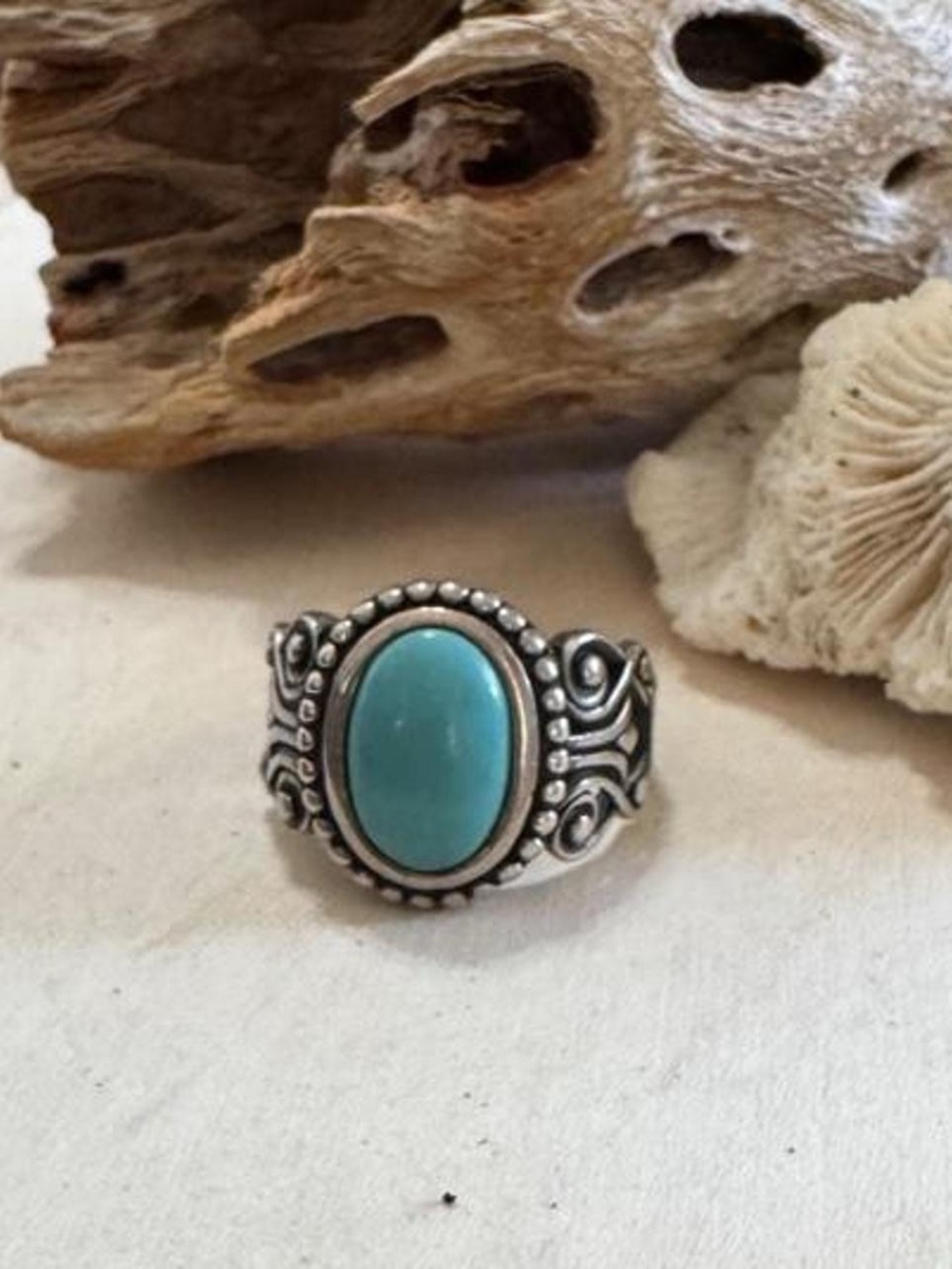 Vintage 925 Sterling Silver Avon Turquoise Scroll Sterling Silver Ring Size 5.5
